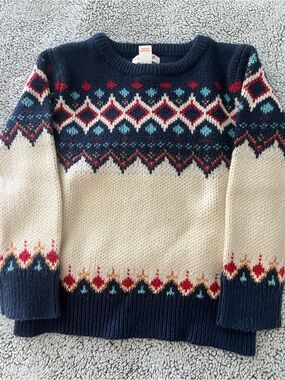 Janie and Jack Red, Navy & White Fair Isle Crewneck Sweater